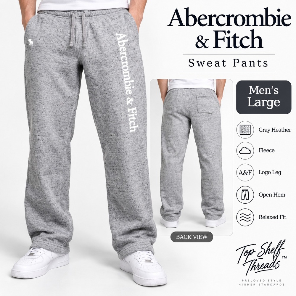 Abercrombie & Fitch AF Fleece Sweatpants Men L Gray Spellout Moose Straight Leg